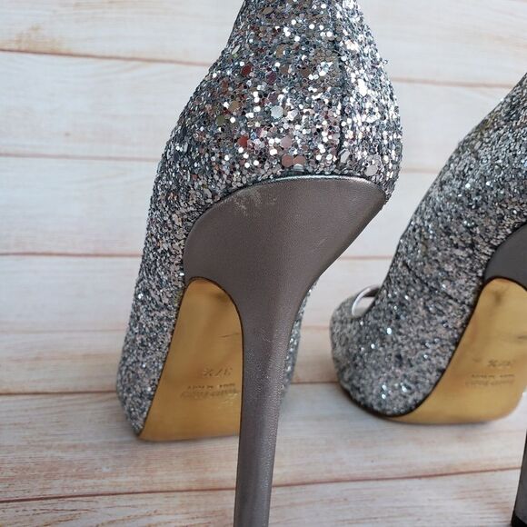 Miu Miu Glitter Peep Toe Stiletto Pumps - Picture 12 of 14